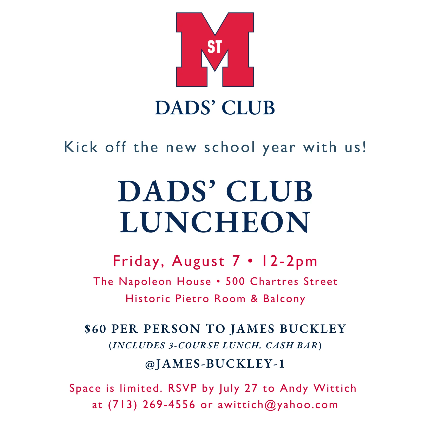 Dads&rsquo; Club Sets Date for Luncheon to Kick Off the 2026-27 School Year
