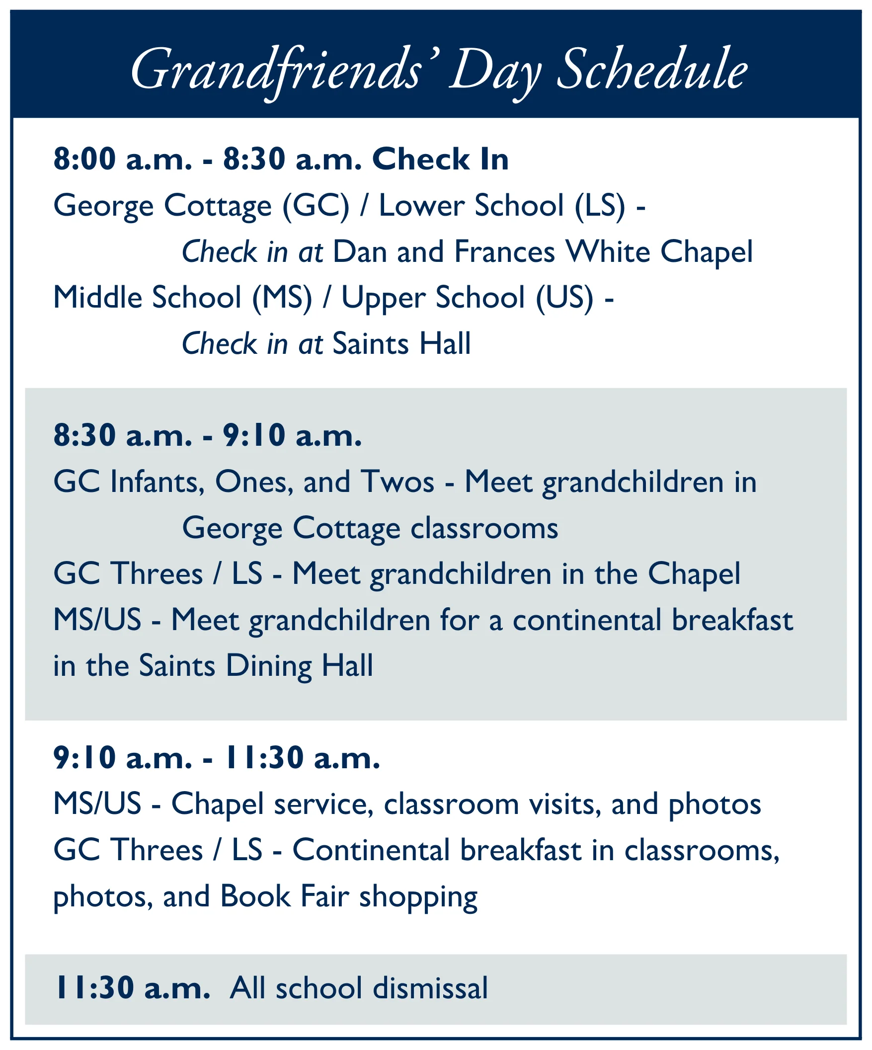 Grandfriends' Day Schedule Announced