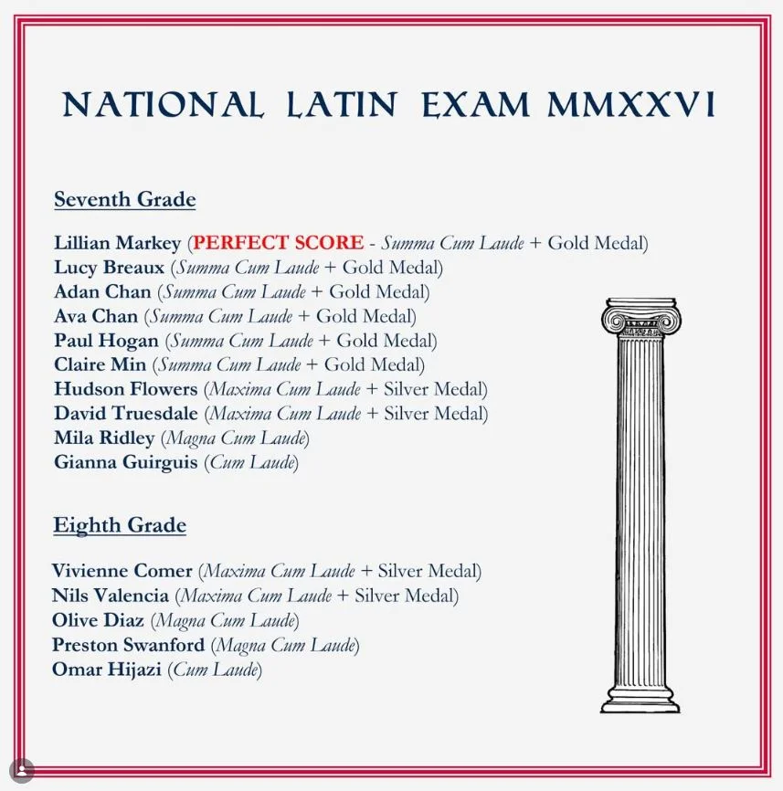 Saints Earn High Marks on National Latin Exam, Including One Perfect Score!